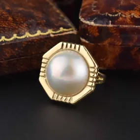 14K Gold Octagon Ring with Mabe Pearl