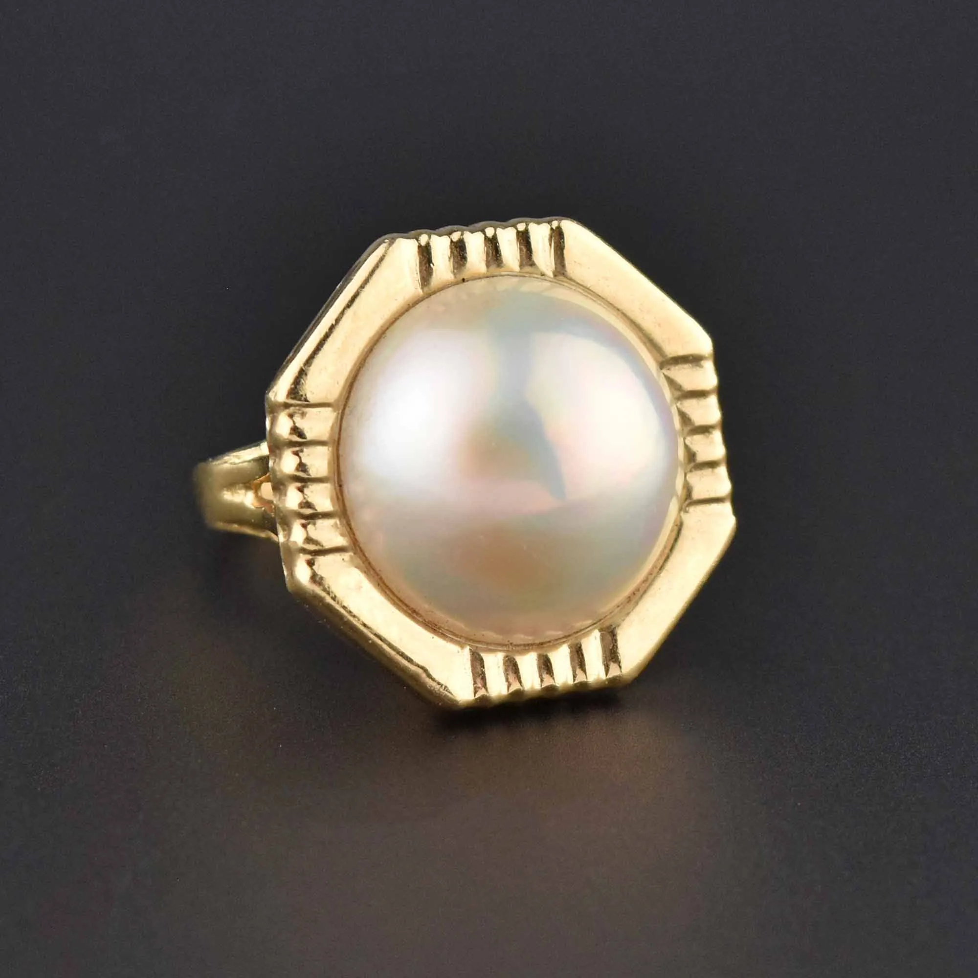 14K Gold Octagon Ring with Mabe Pearl