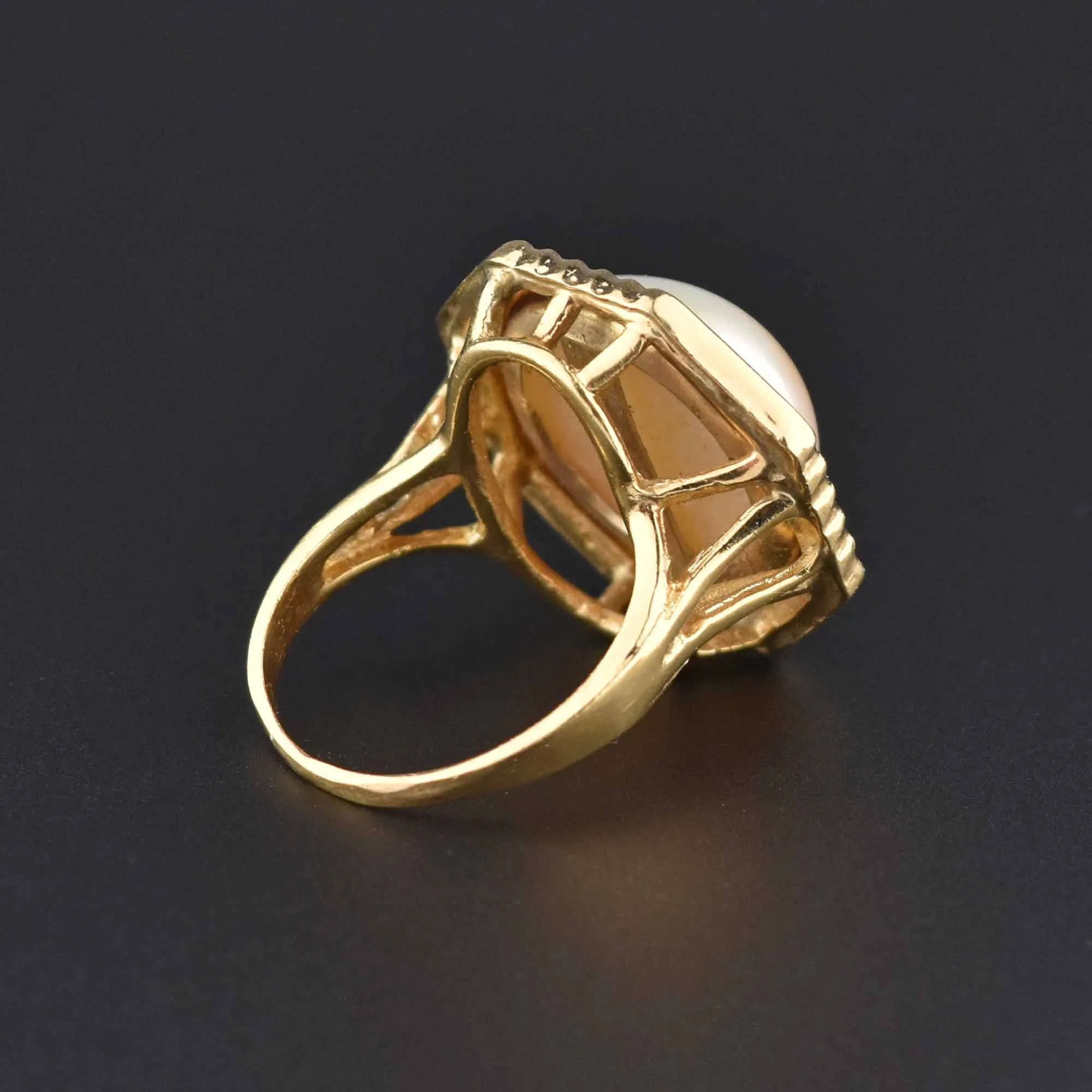 14K Gold Octagon Ring with Mabe Pearl