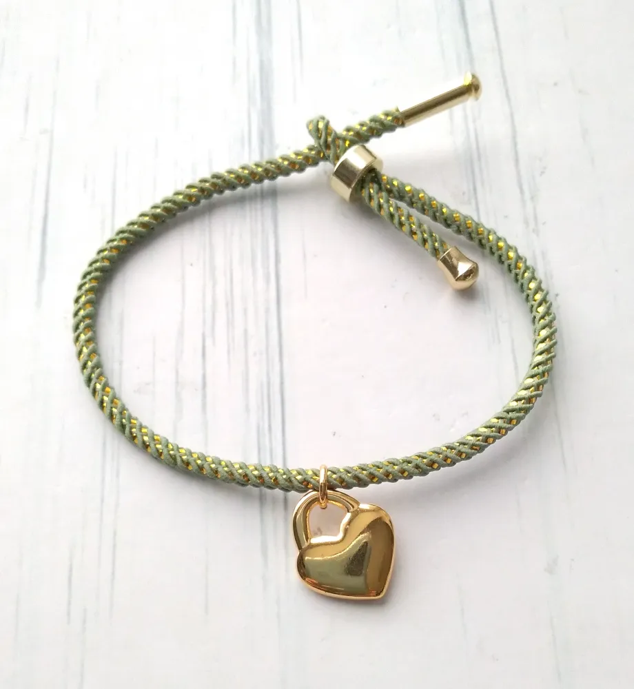 2 Heart Metallic Cord Slider Olivia Slider Bracelet