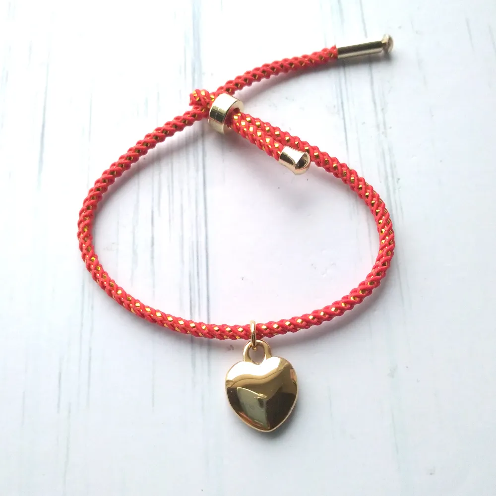 2 Heart Metallic Cord Slider Olivia Slider Bracelet