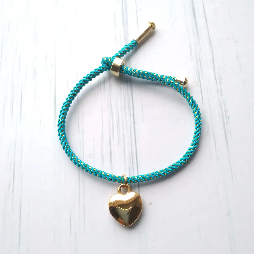 2 Heart Metallic Cord Slider Olivia Slider Bracelet