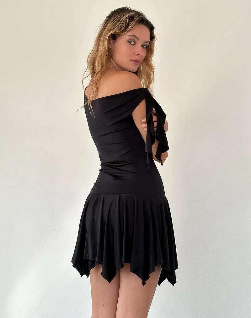 Alba Black Asymmetric Mini Ruffle Dress