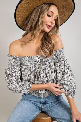 Off the Shoulder Top with Animal Print Smocking