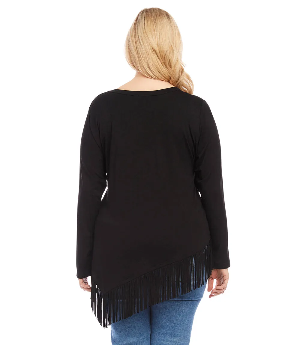 Plus Size Fringe Asymmetric Top