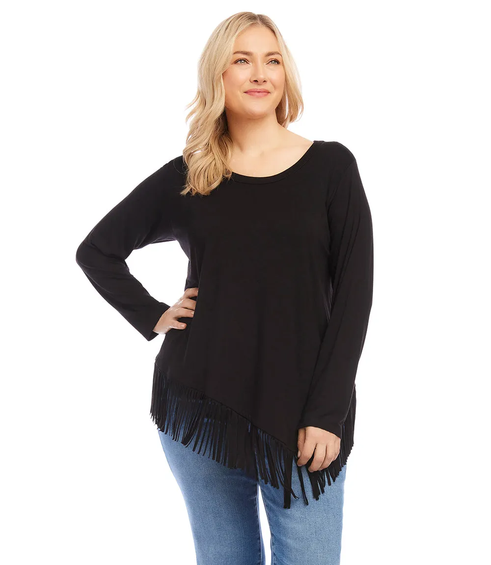 Plus Size Fringe Asymmetric Top