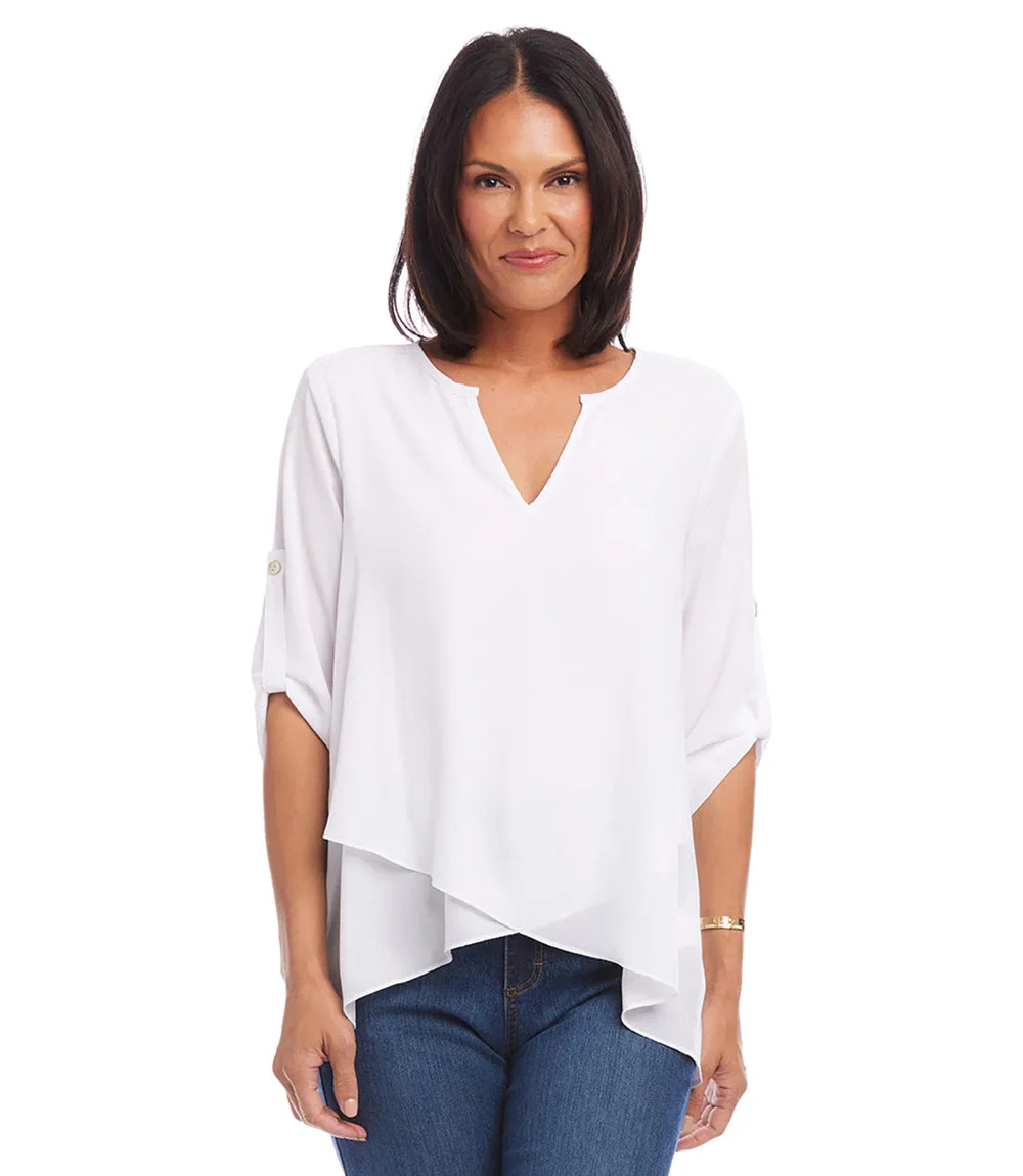 Petite Size Wrap Top with Asymmetric Hem