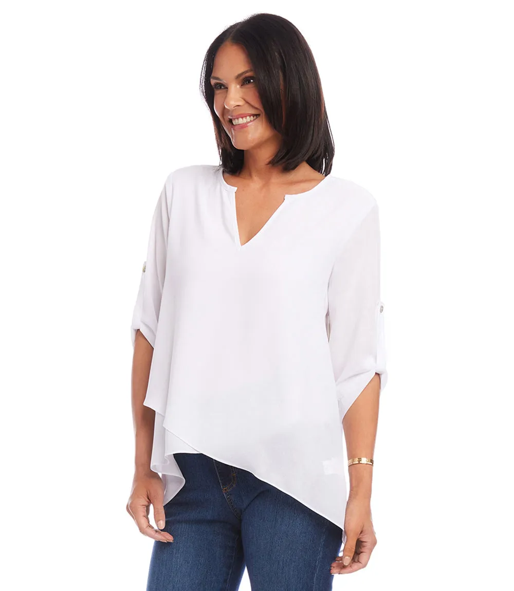 Petite Size Wrap Top with Asymmetric Hem