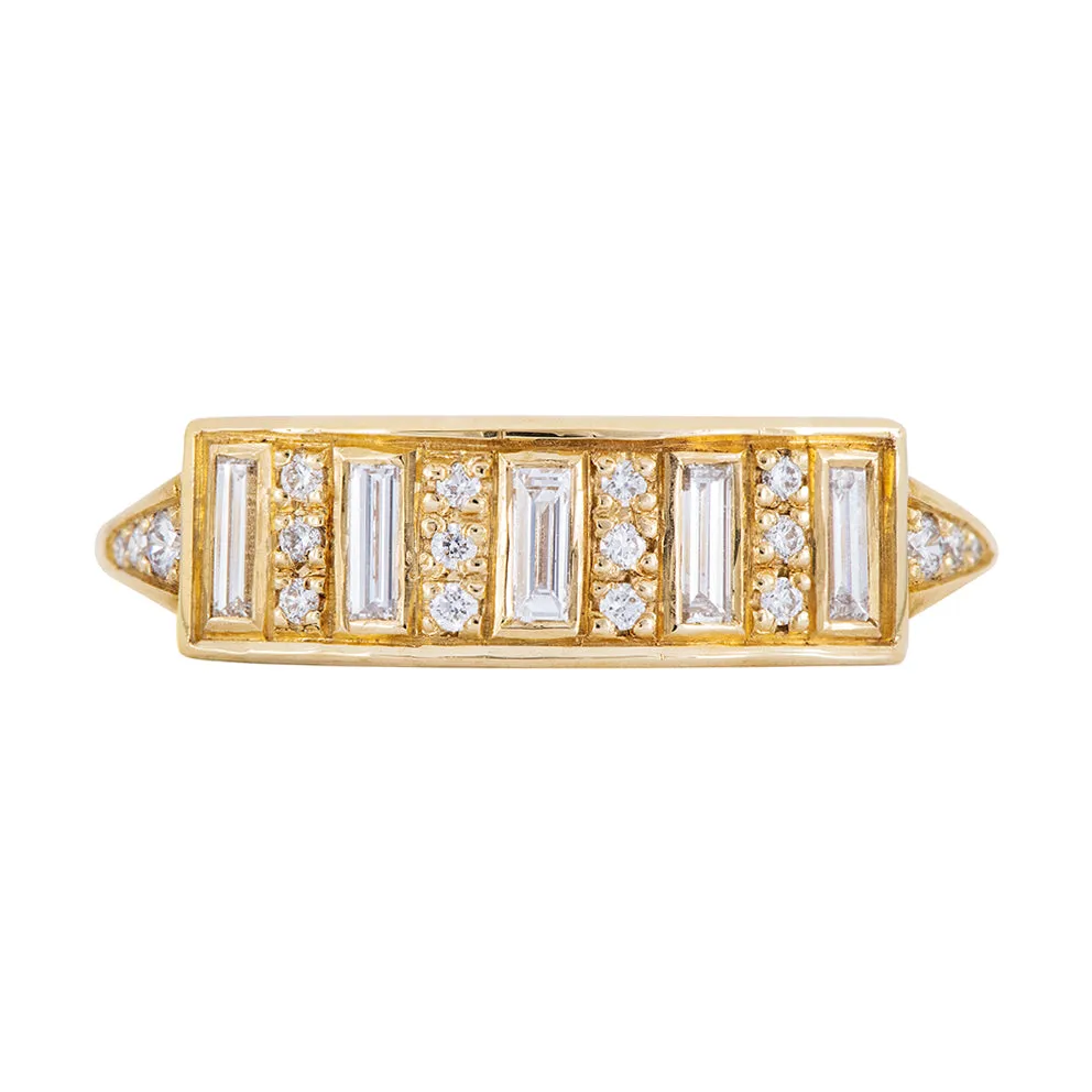 Diamond Bar Ring with Baguette Diamonds