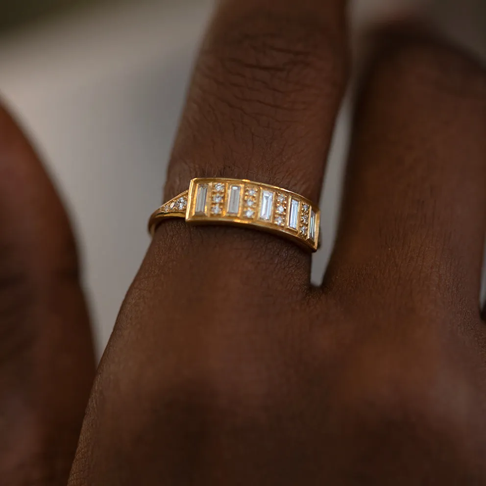 Diamond Bar Ring with Baguette Diamonds