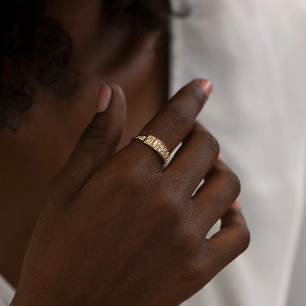 Diamond Bar Ring with Baguette Diamonds