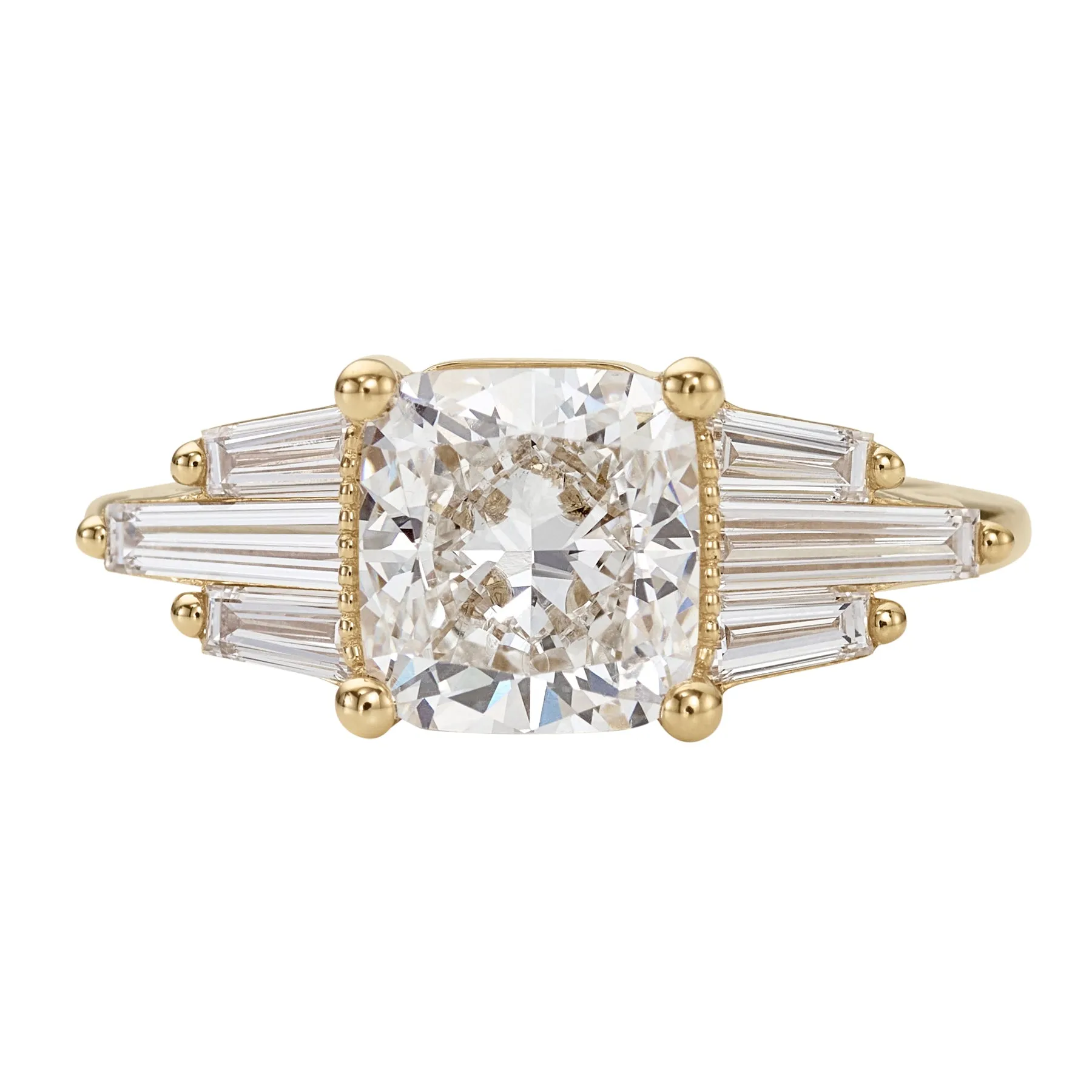 Diamond Cushion Ring with Baguette Wings