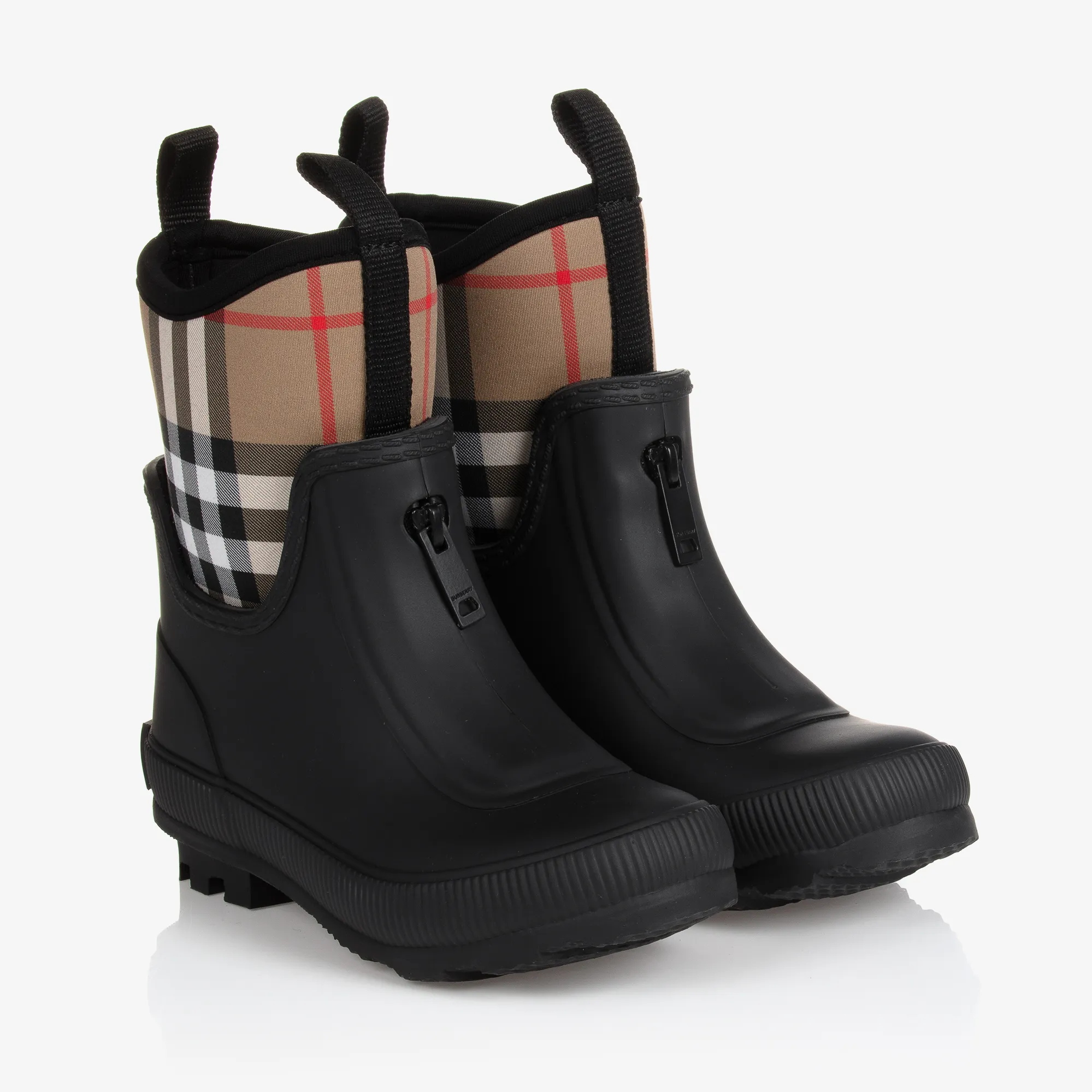 Black and Beige Check Rain Boots