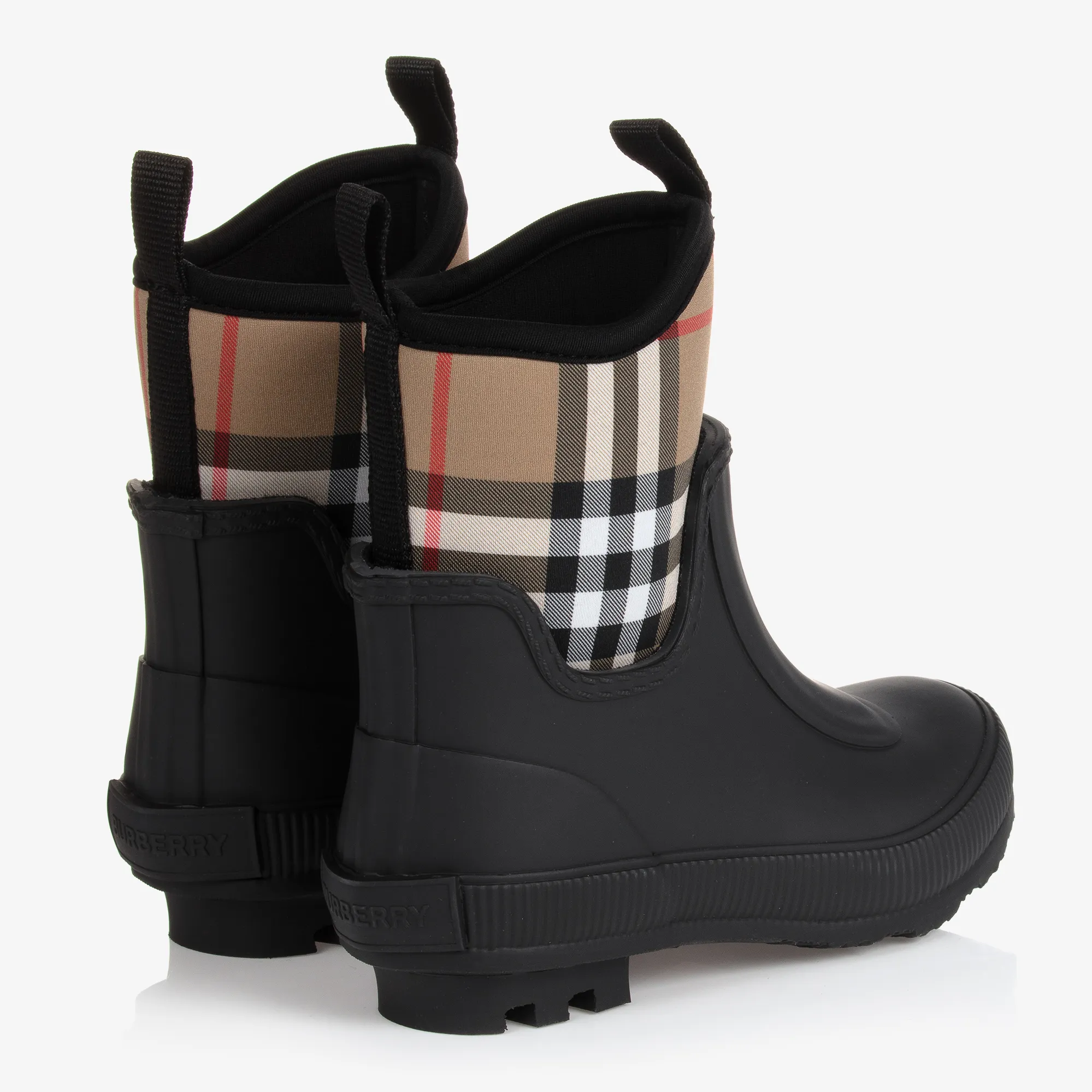 Black and Beige Check Rain Boots