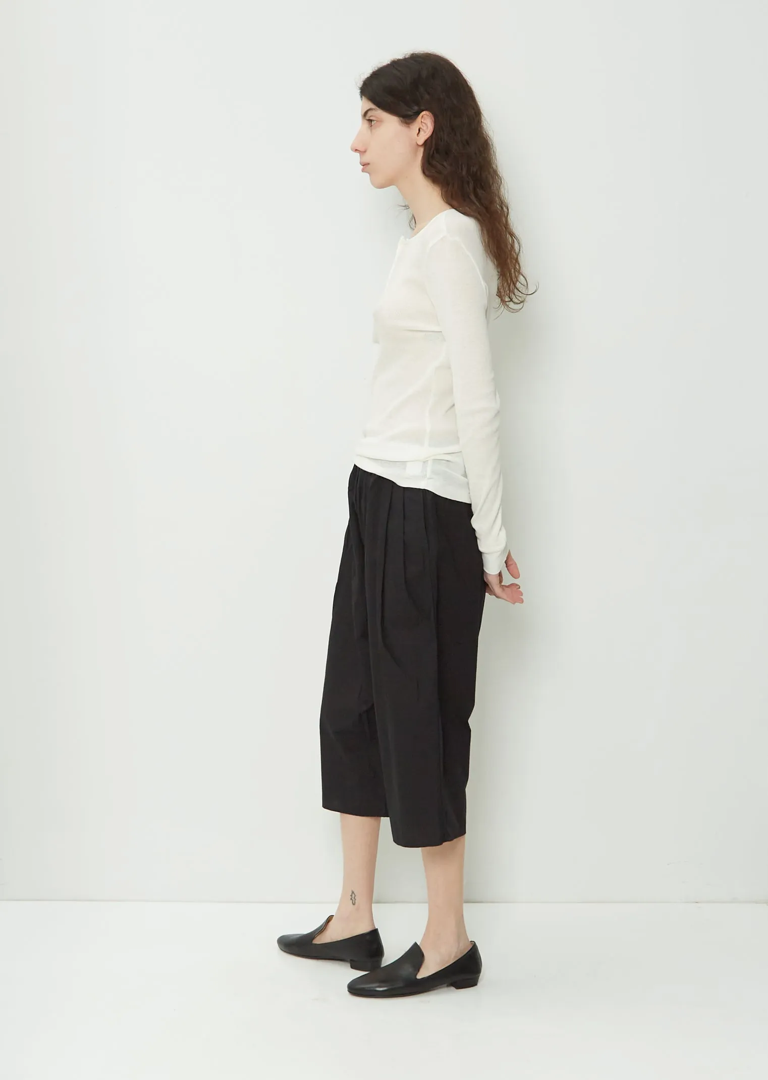 Black cotton culottes with gathers