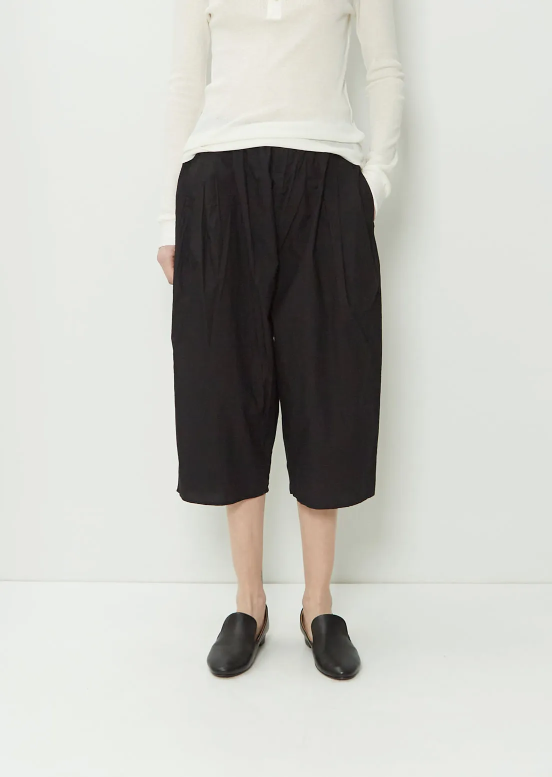 Black cotton culottes with gathers