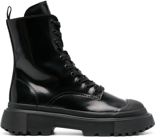 Black Hogan Lace-Up Combat Boots