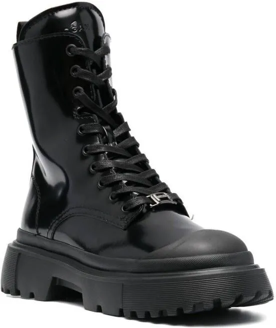 Black Hogan Lace-Up Combat Boots