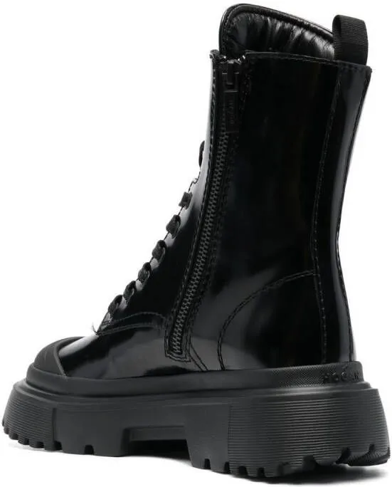 Black Hogan Lace-Up Combat Boots