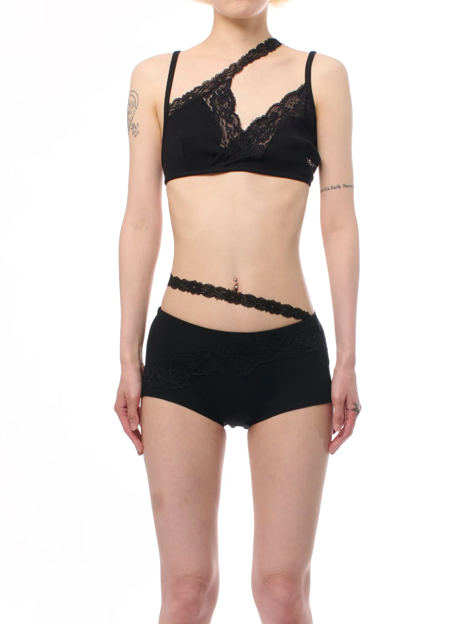 Black Ribbed Bra with Asymmetric Lace by Vaillant