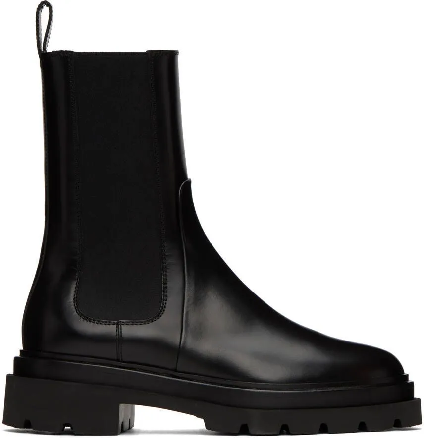 Black leather combat boots by Santoni