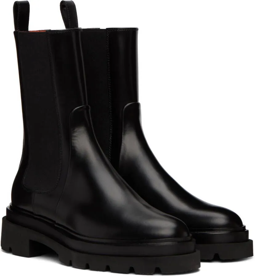 Black leather combat boots by Santoni