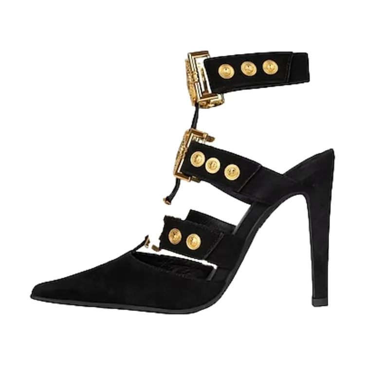 Black Women's Decollete Sling Back Shoes with 11 cm Heel by Jeffrey Campbell LIONNESS