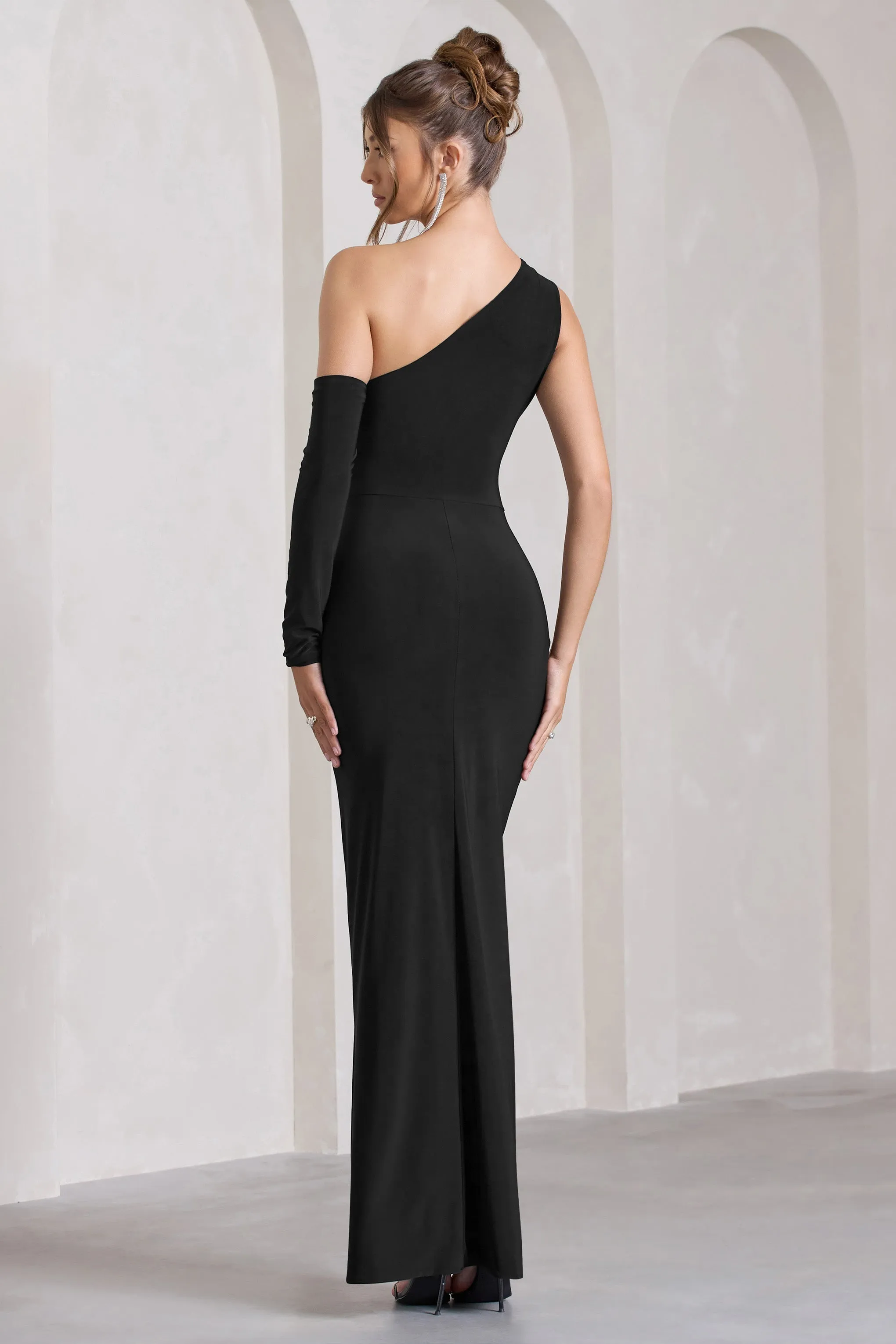 Black Ruched Split Maxi Dress