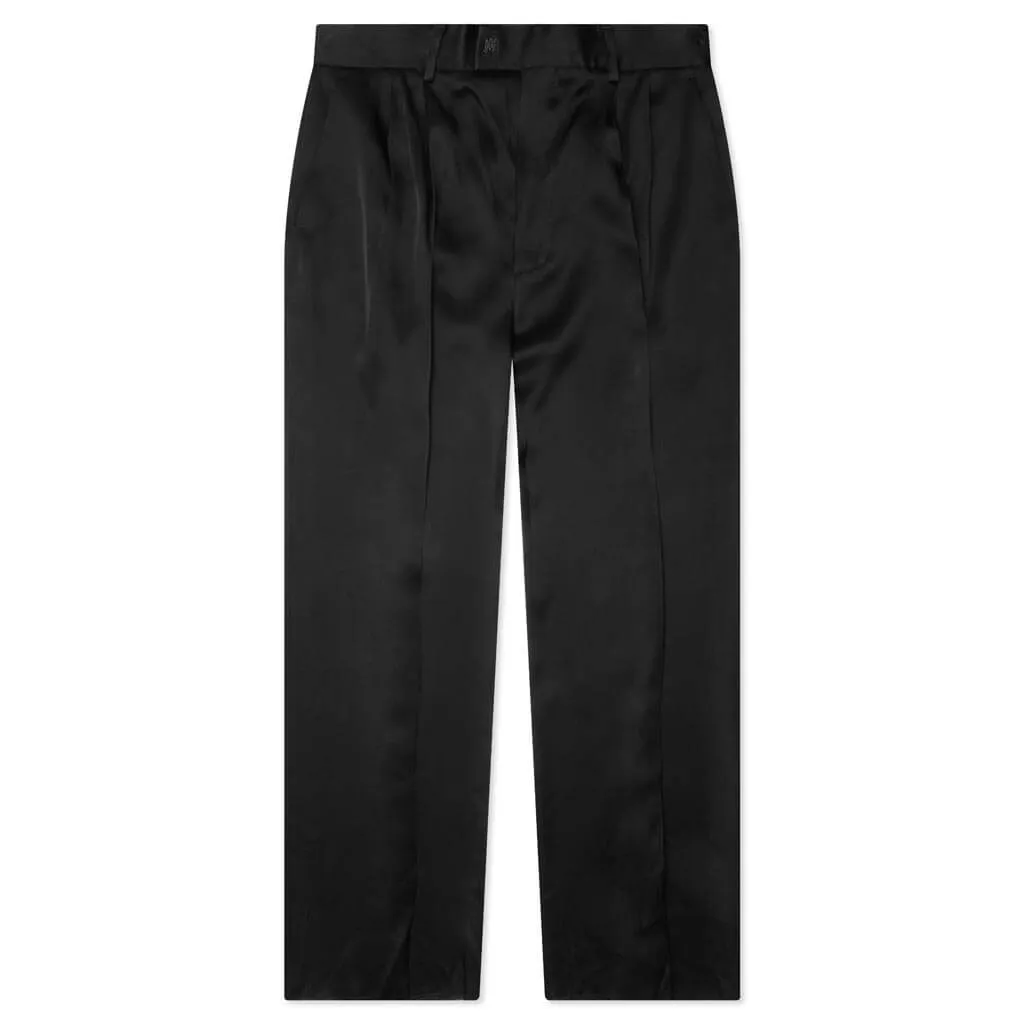 Black Shiny Trousers with Double Pleats