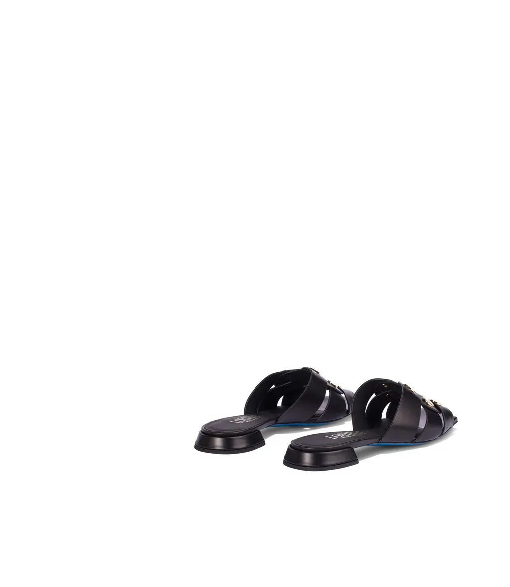 Black Studded Leather Slides