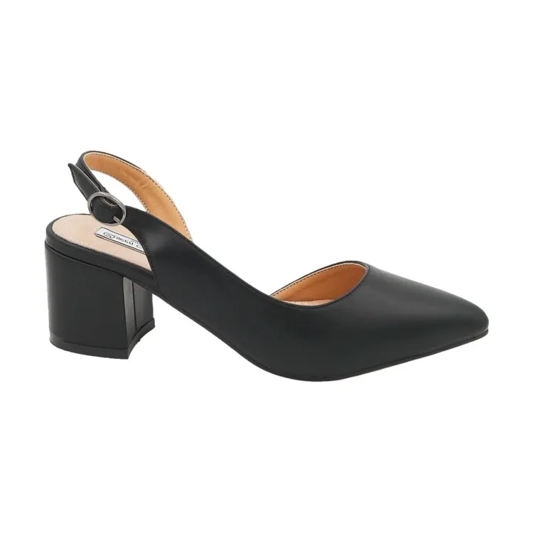 Sling Back Medium Heel Black Women's Shoes by Queen Helena