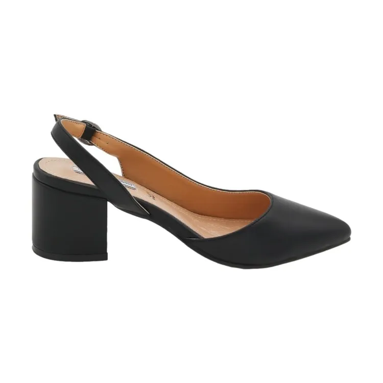 Sling Back Medium Heel Black Women's Shoes by Queen Helena