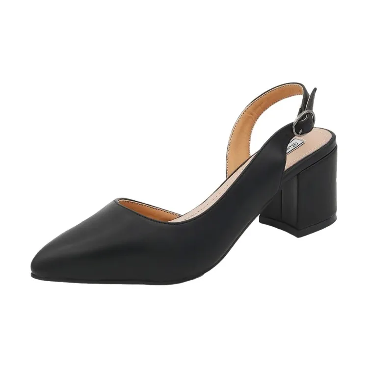 Sling Back Medium Heel Black Women's Shoes by Queen Helena