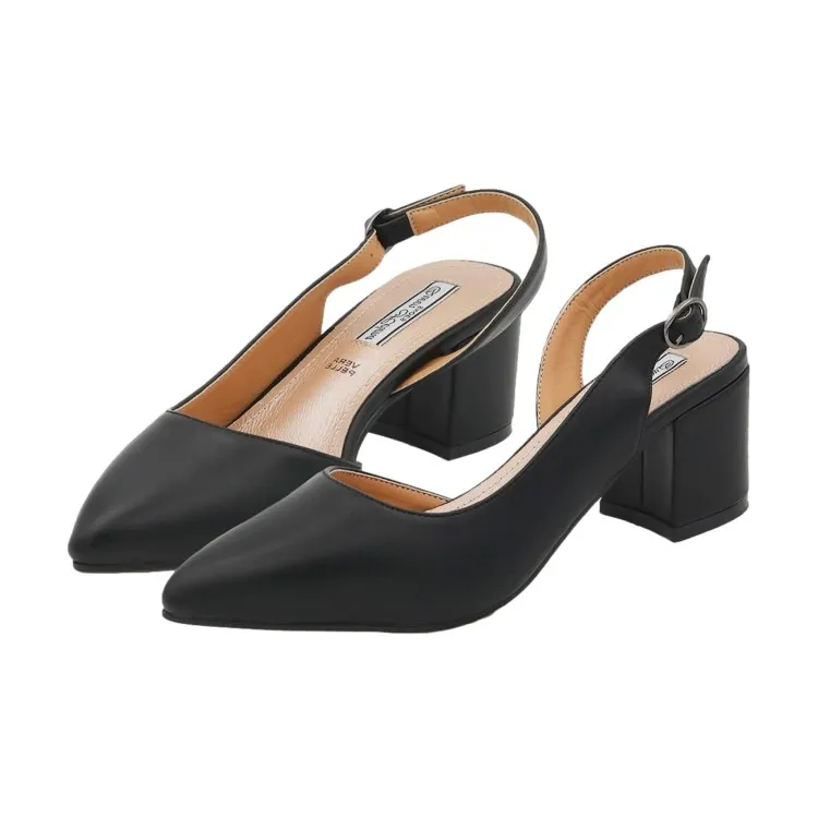 Sling Back Medium Heel Black Women's Shoes by Queen Helena