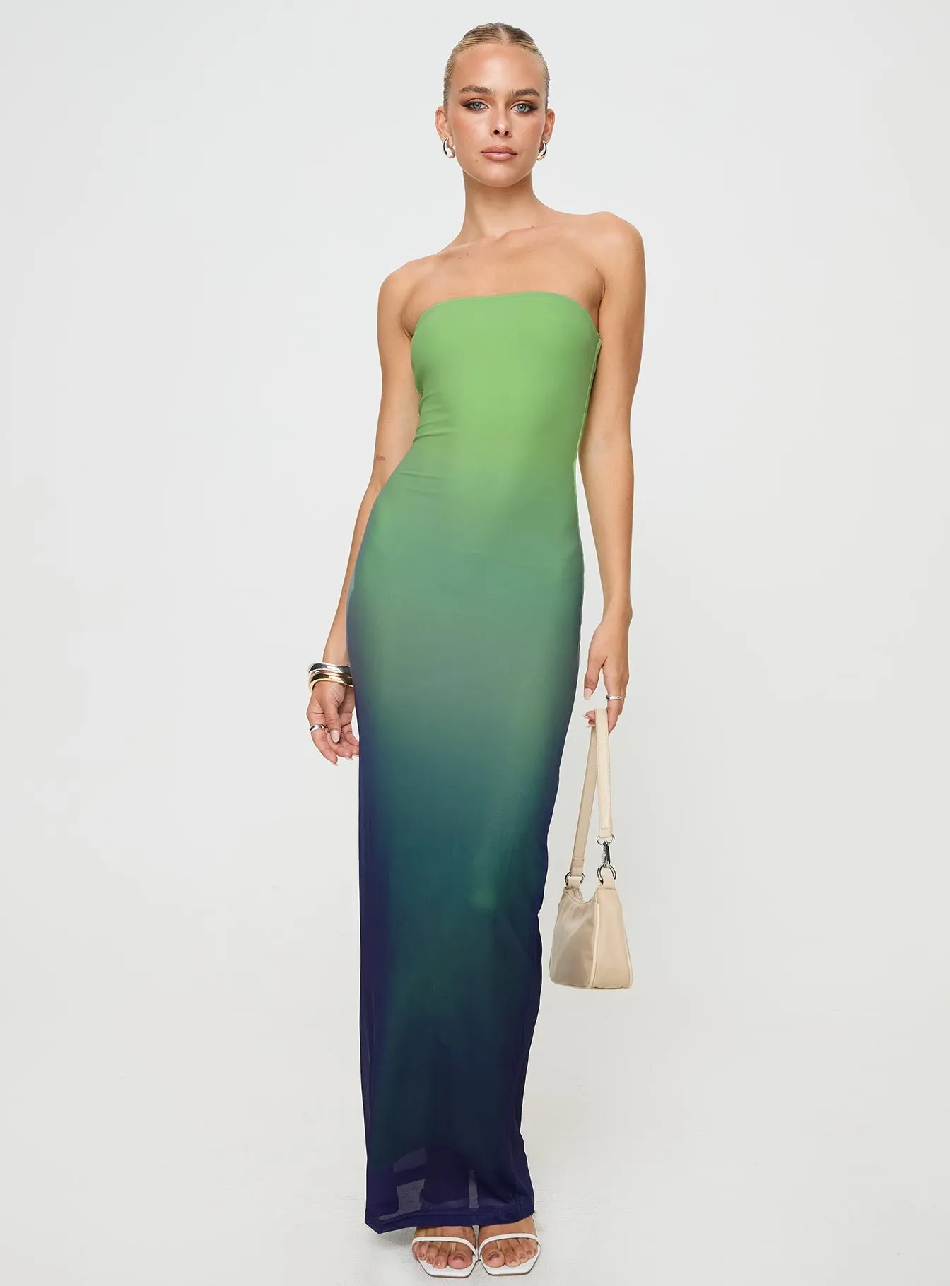 Stolen Love Blue Green Ombre Strapless Maxi Dress