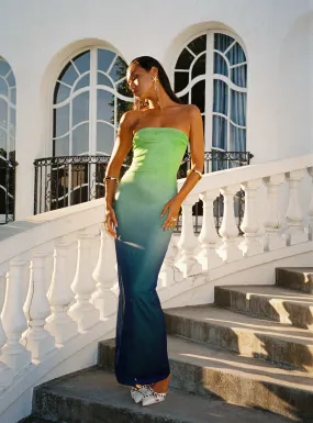 Stolen Love Blue Green Ombre Strapless Maxi Dress