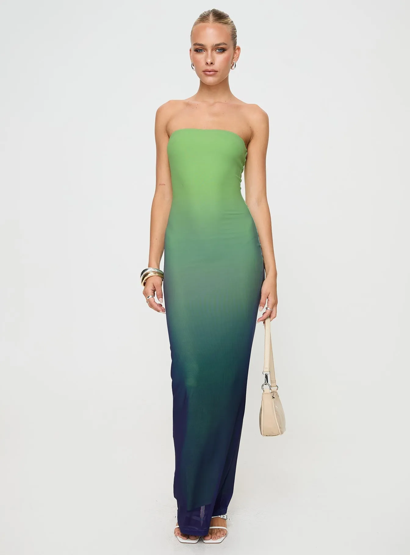 Stolen Love Blue Green Ombre Strapless Maxi Dress