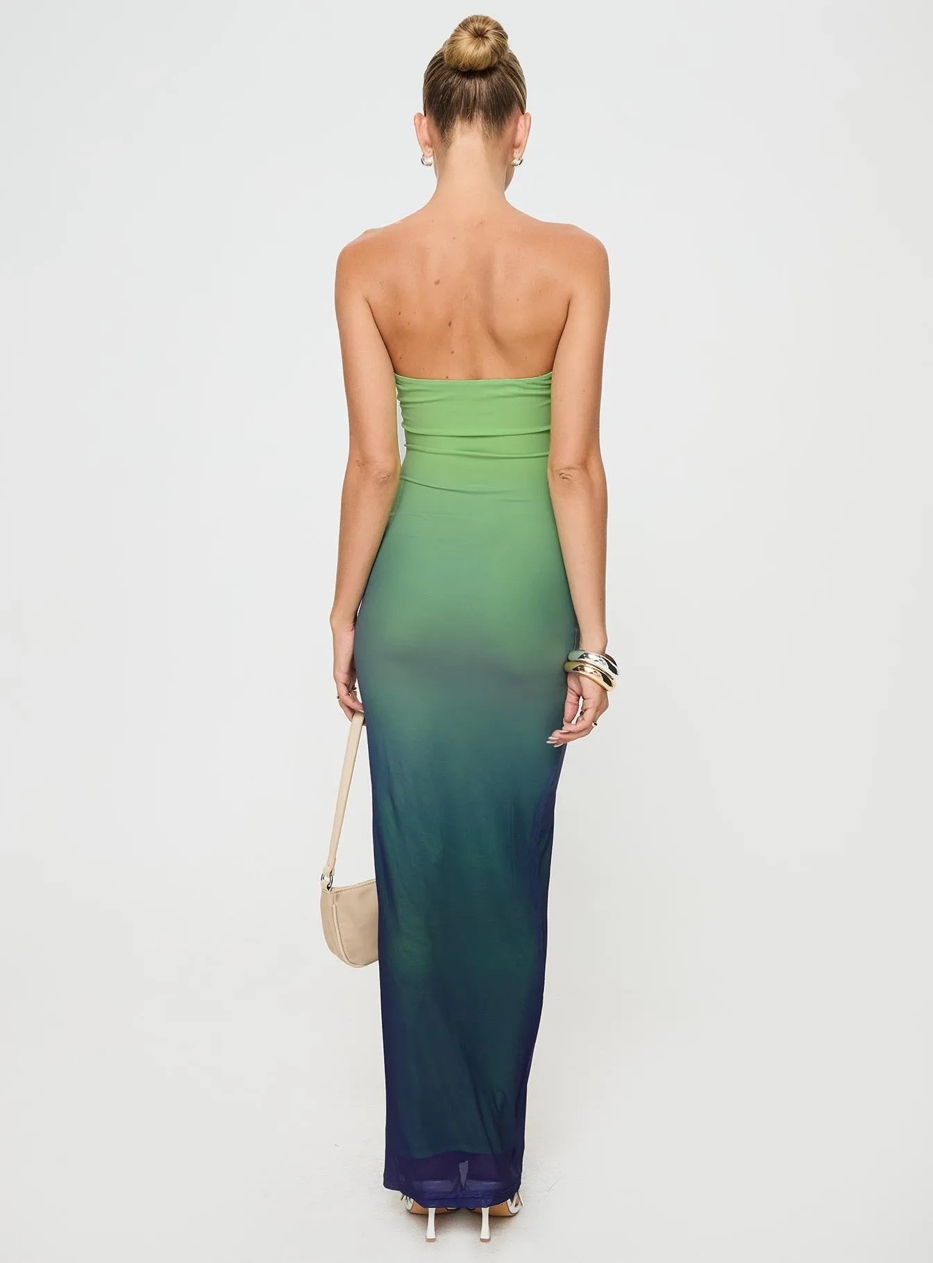 Stolen Love Blue Green Ombre Strapless Maxi Dress