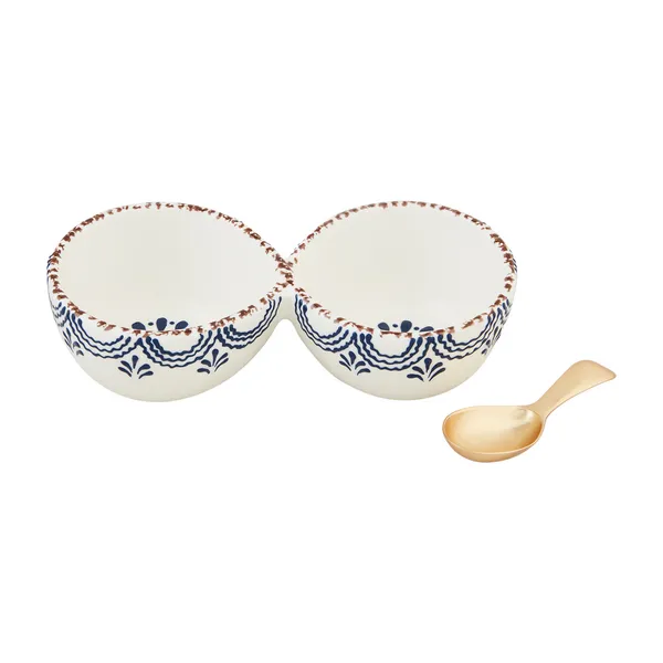 Set of Double Tidbits with Blue Floral Design