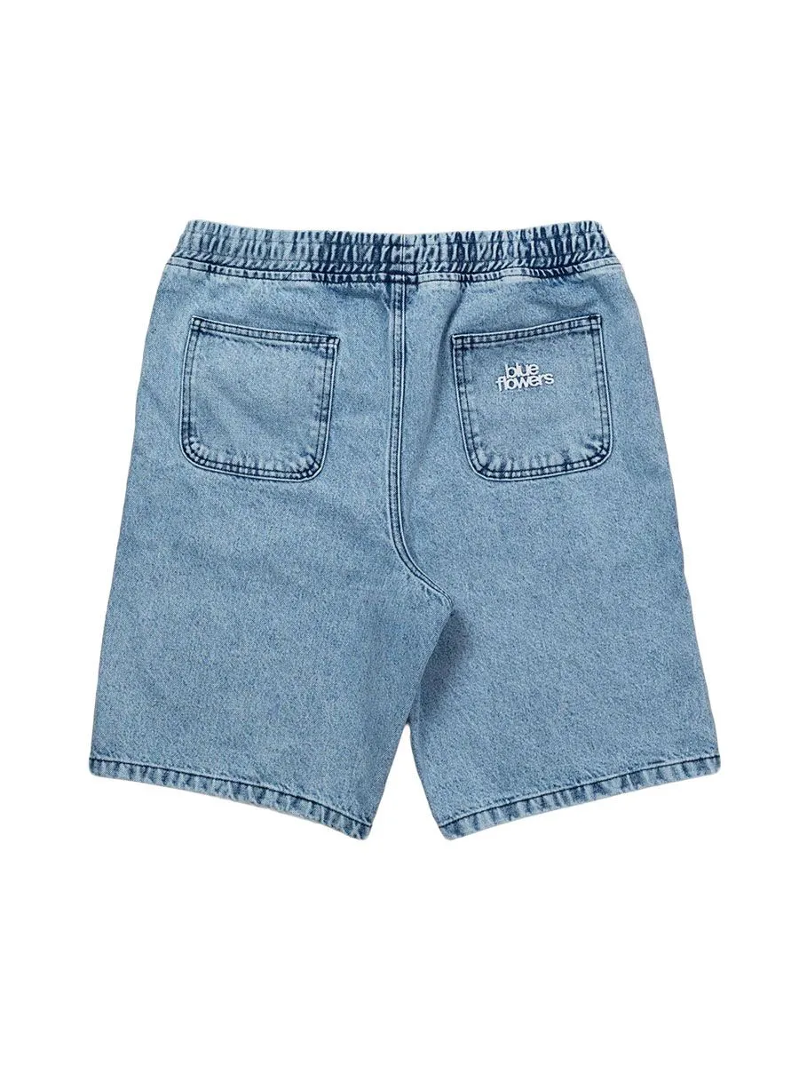 Cruiser Denim Shorts with Blue Flowers - Blue