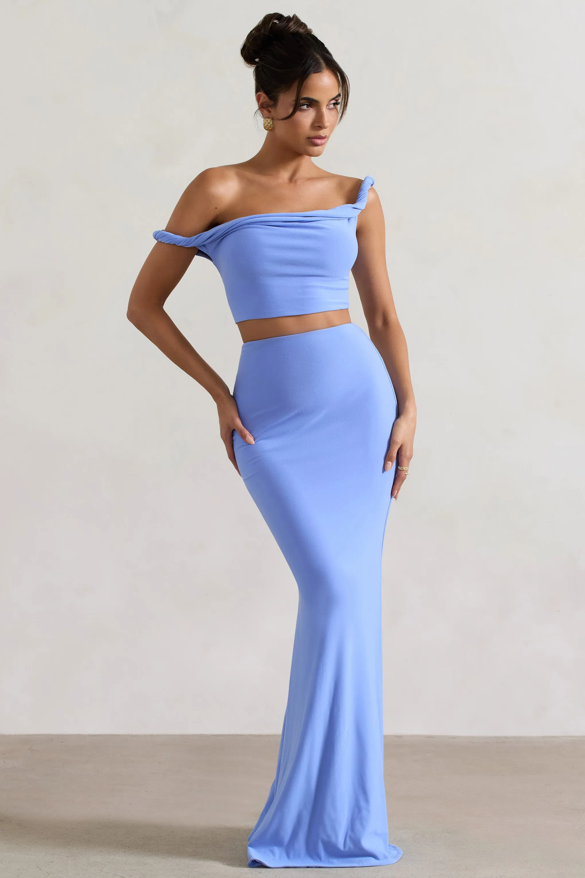 Neve Blue Maxi Skirt with Gathered Detail