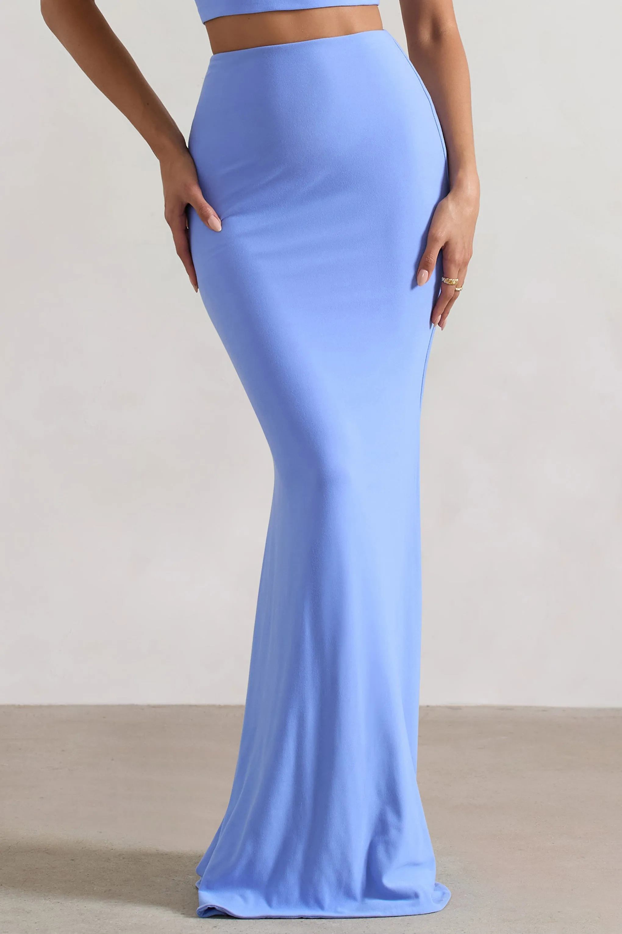 Neve Blue Maxi Skirt with Gathered Detail