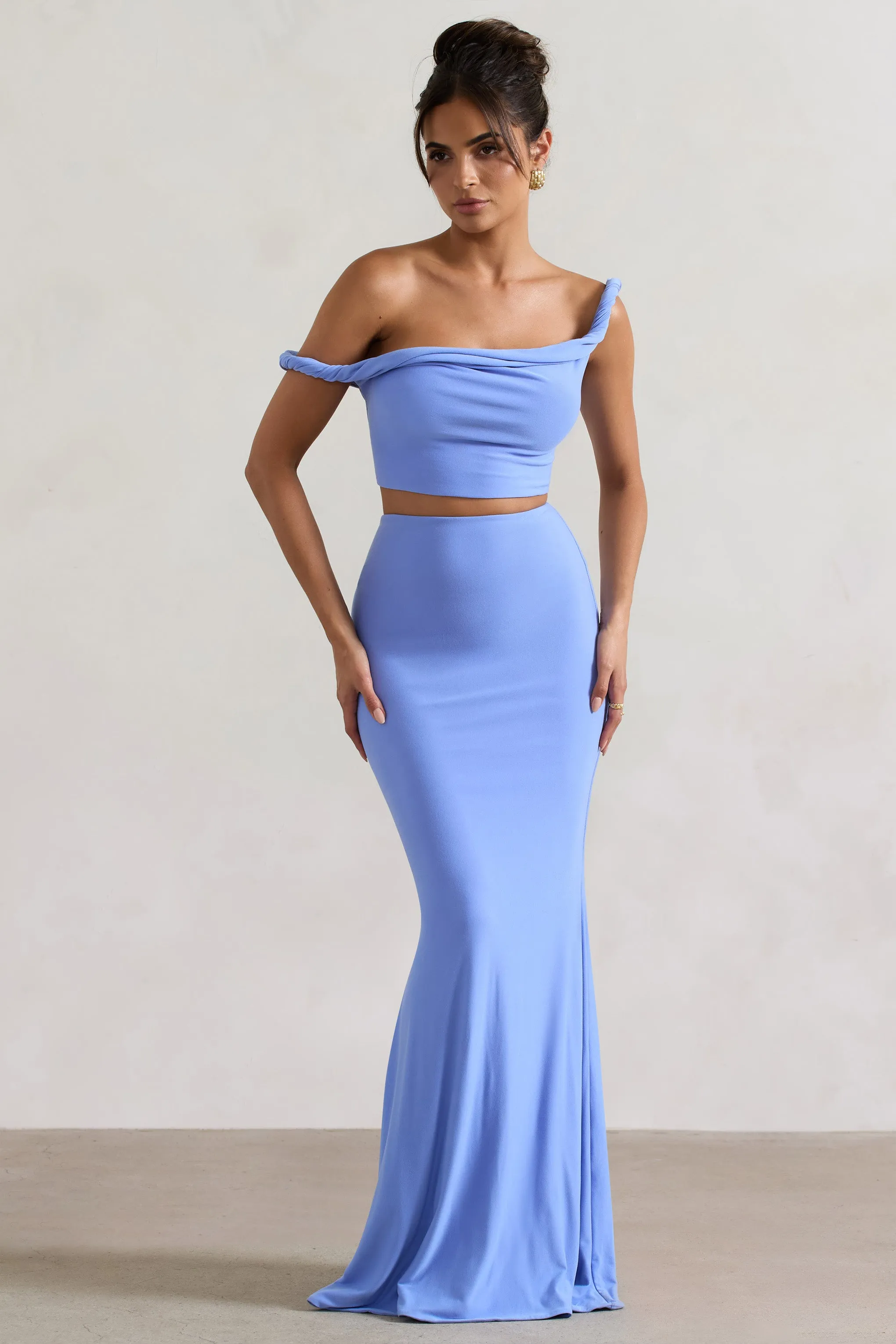 Neve Blue Maxi Skirt with Gathered Detail