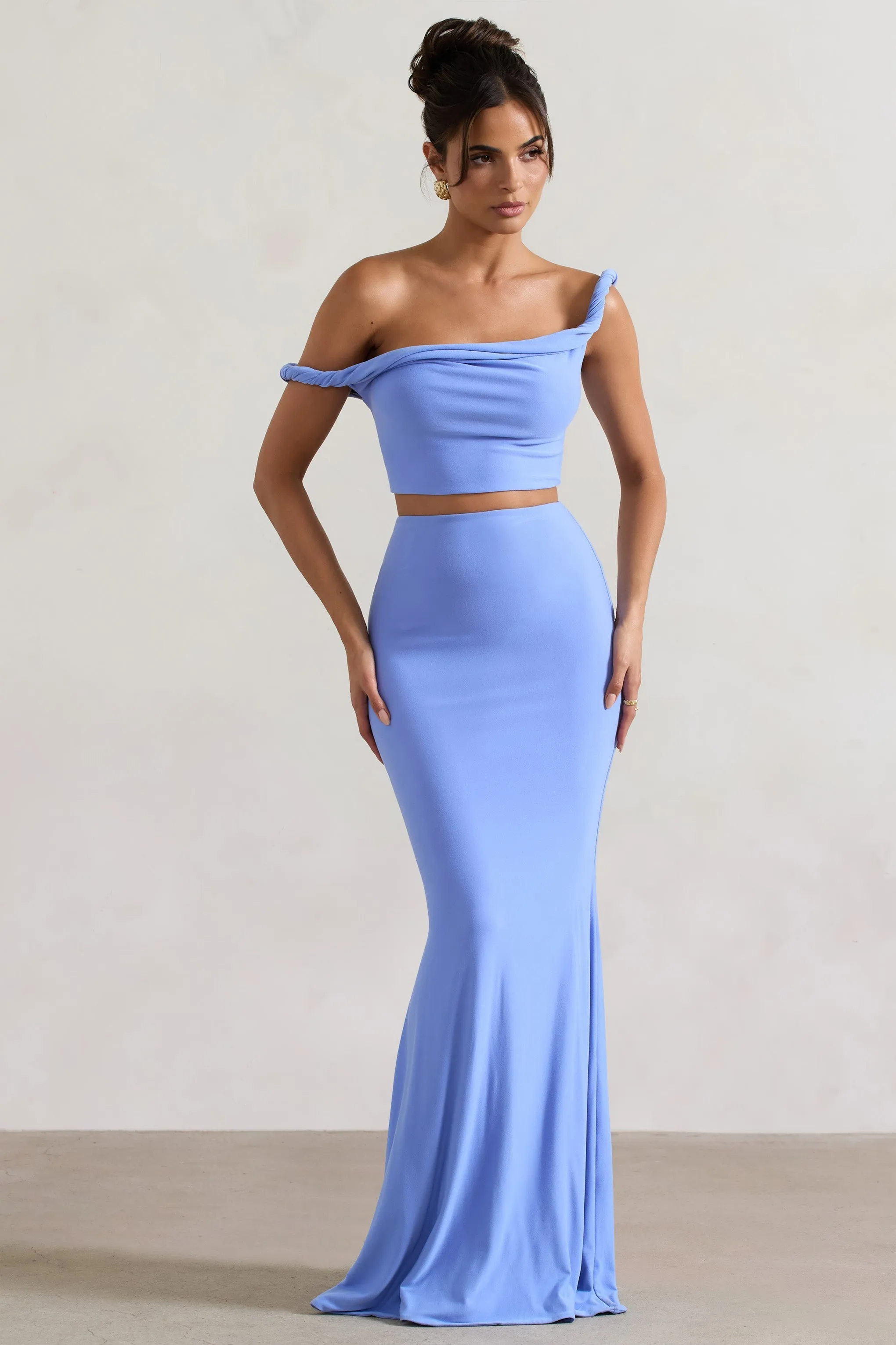 Neve Blue Maxi Skirt with Gathered Detail