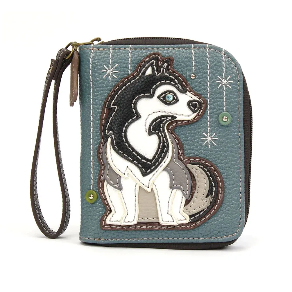 Blue Gray Husky Zip Wallet