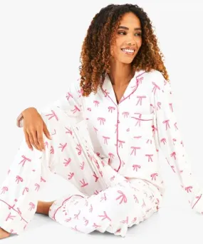 Boohoo Women's Bow Trouser Pajamas Set