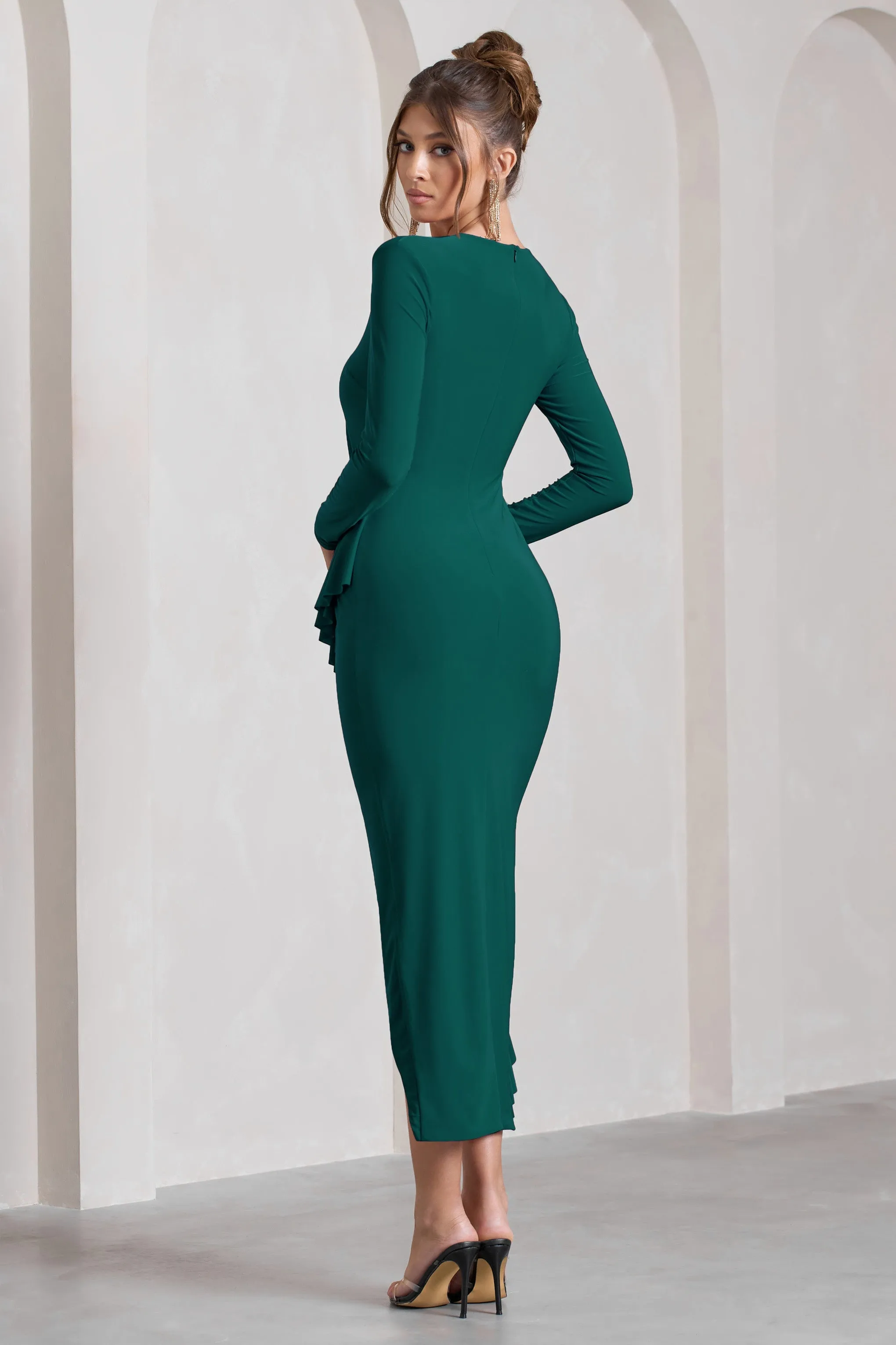 Bottle Green Asymmetric Midi Dress