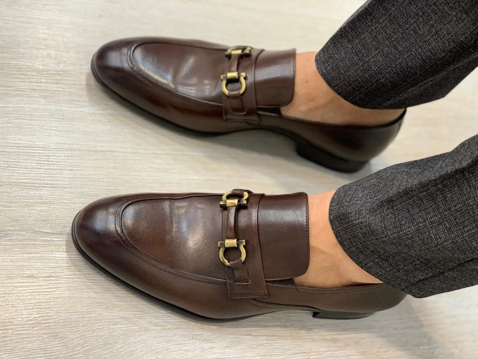 Brown Suede Shoes with Buckle Detail