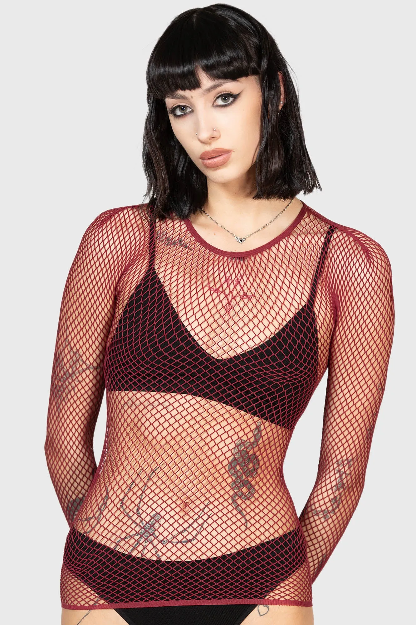 Hellrazor Fishnet Top [BURGUNDY]