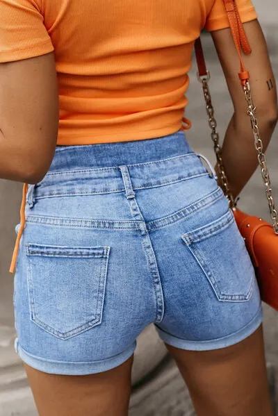 Cargo Denim Shorts with Buttoned